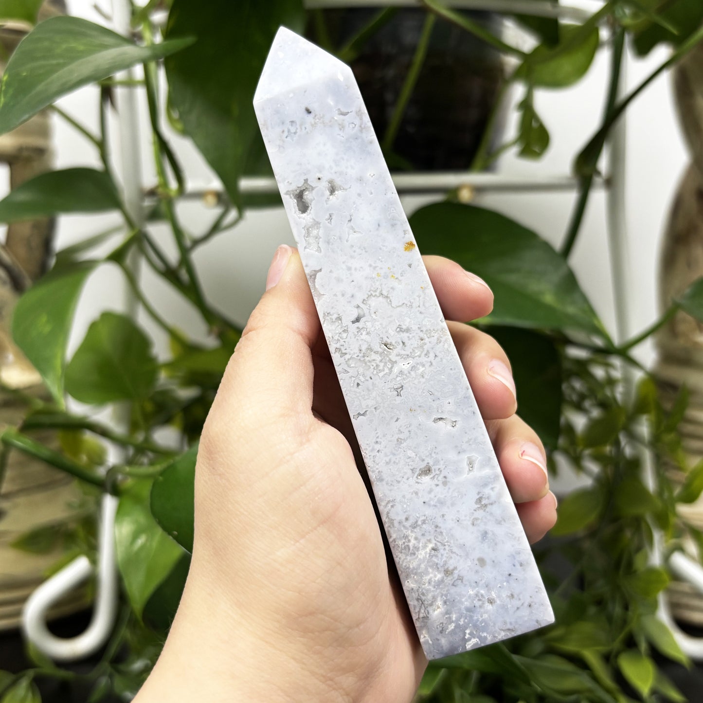 Natural Gray Plume Agate Crystal Obelisk Tower Point Polished Healing Stone for Energy & Balance - RPO476