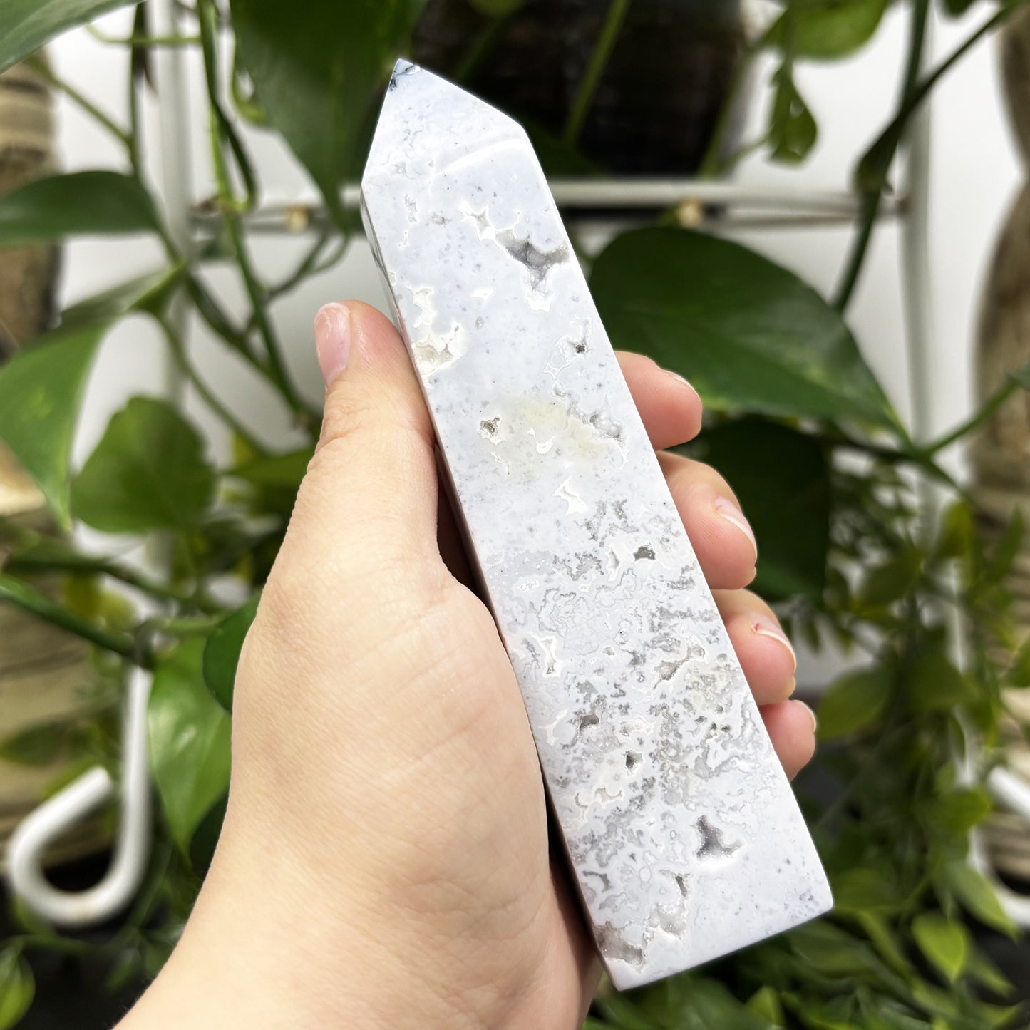 Natural Gray Plume Agate Crystal Obelisk Tower Point Polished Healing Stone for Energy & Balance - RPO476