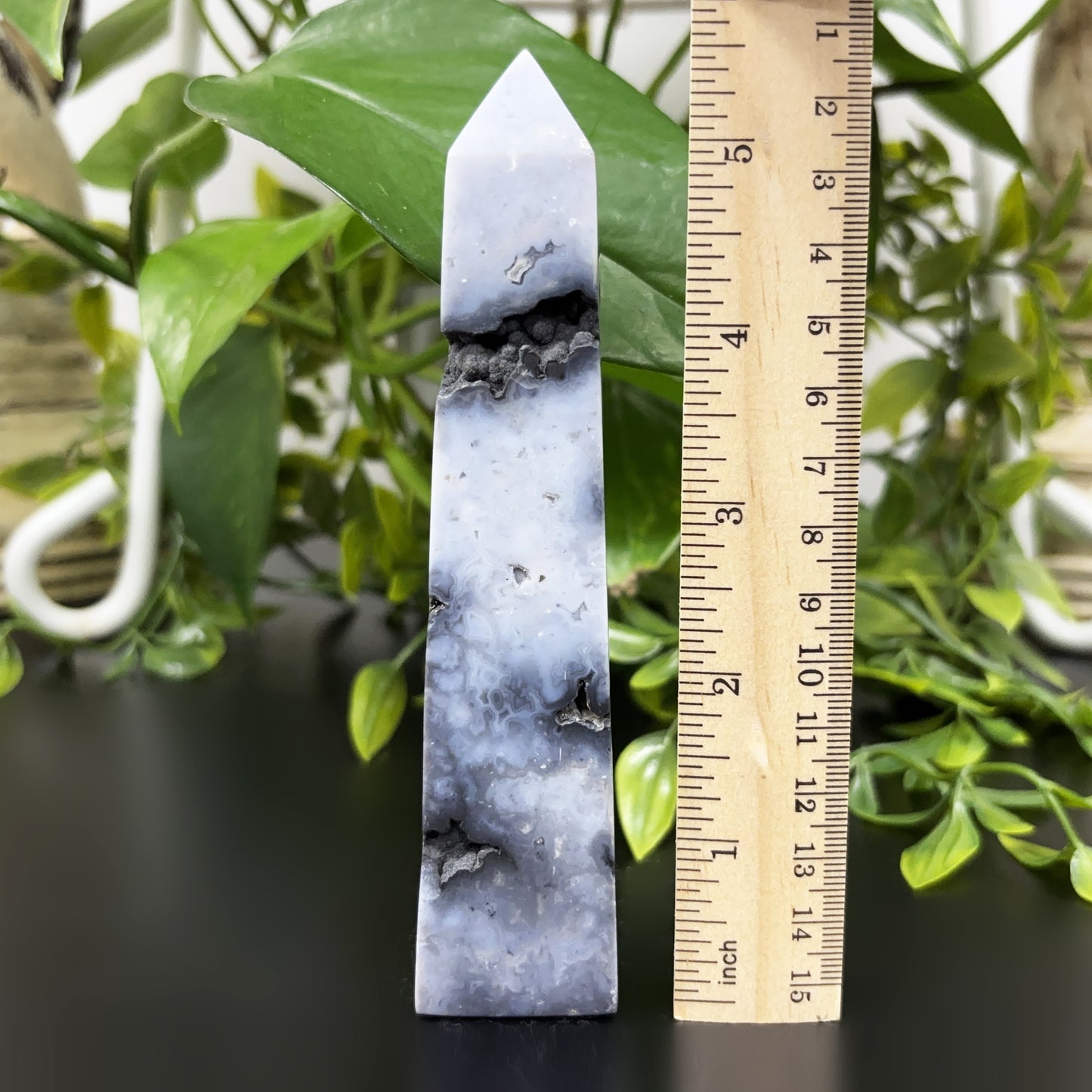 Natural Gray Plume Agate Crystal Obelisk Tower Point Polished Healing Stone for Energy & Balance - RPO476