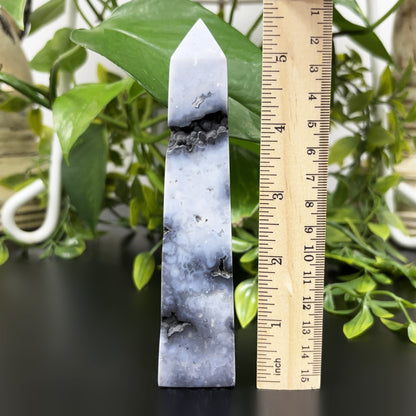 Natural Gray Plume Agate Crystal Obelisk Tower Point Polished Healing Stone for Energy & Balance - RPO476