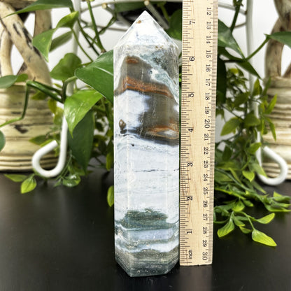 Natural Sea Jasper Crystal Obelisk Tower Point Polished Healing Stone for Calming Energy, Balance & Spiritual Growth - RPO477