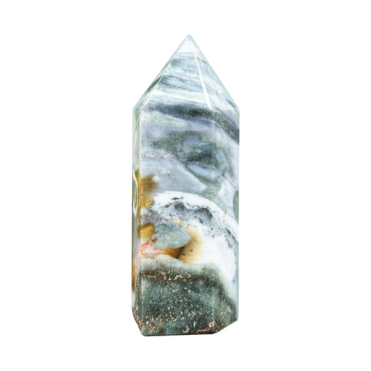 Natural Sea Jasper Crystal Obelisk Tower Point Polished Healing Stone for Calming Energy, Balance, Meditation & Décor - RPO478