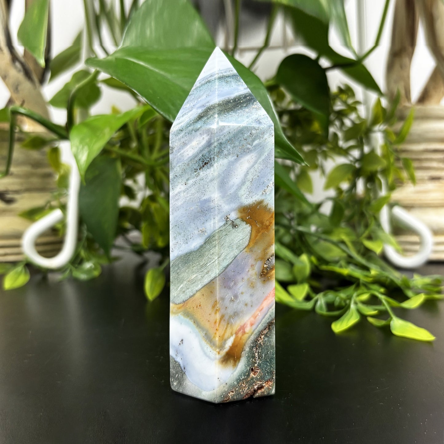 Natural Sea Jasper Crystal Obelisk Tower Point Polished Healing Stone for Calming Energy, Balance, Meditation & Décor - RPO478