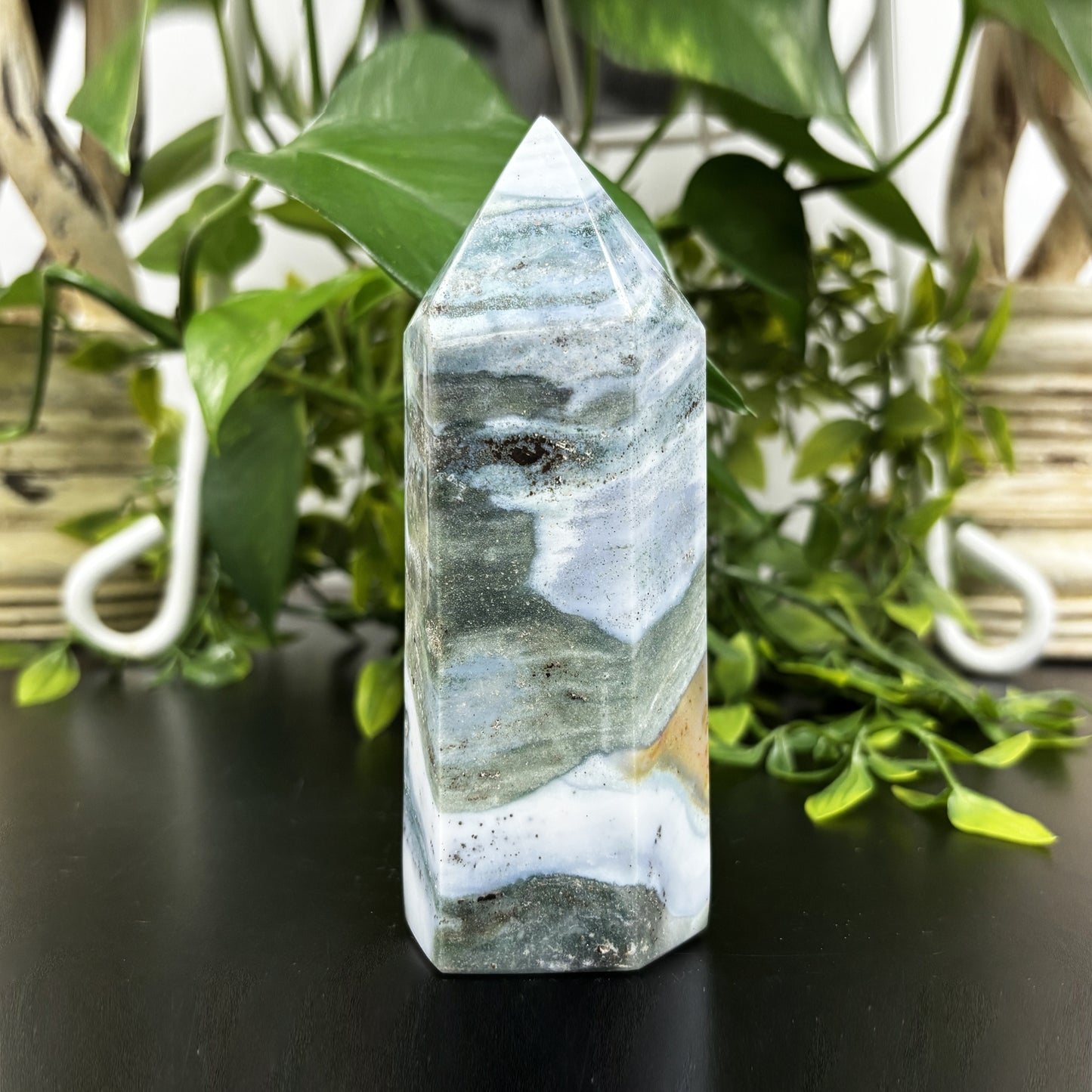 Natural Sea Jasper Crystal Obelisk Tower Point Polished Healing Stone for Calming Energy, Balance, Meditation & Décor - RPO478