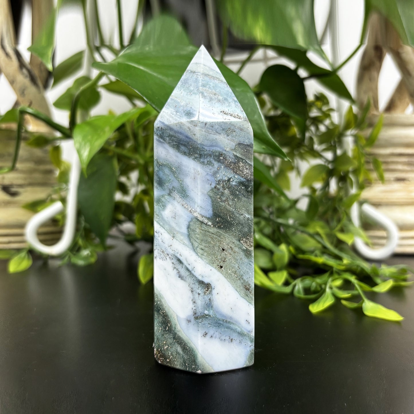 Natural Sea Jasper Crystal Obelisk Tower Point Polished Healing Stone for Calming Energy, Balance, Meditation & Décor - RPO478