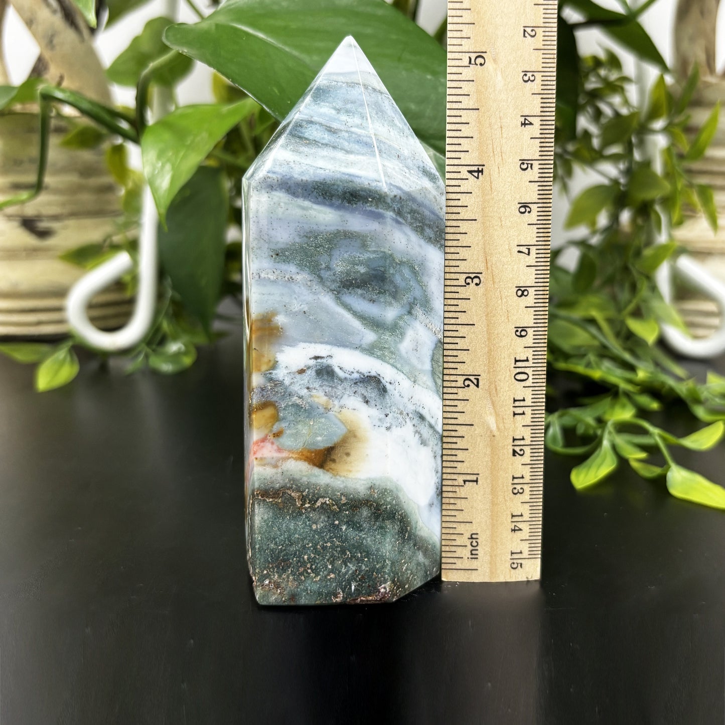 Natural Sea Jasper Crystal Obelisk Tower Point Polished Healing Stone for Calming Energy, Balance, Meditation & Décor - RPO478