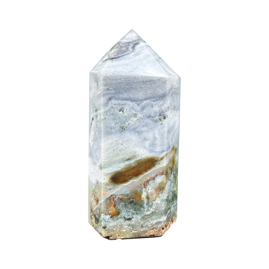 Natural Sea Jasper Crystal Obelisk Tower Point Polished Healing Stone for Balance, Energy & Meditation - RPO479
