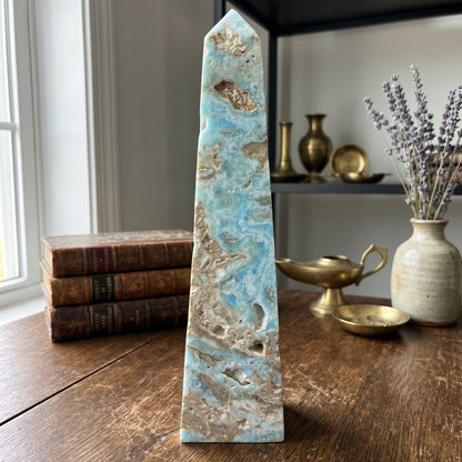 Blue Aragonite Crystal Tower 12" Polished Point Natural Stone Healing Display Specimen