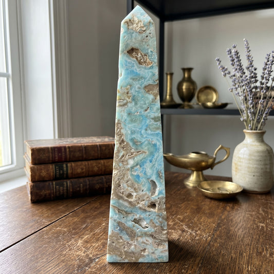 Blue Aragonite Crystal Tower 12" Polished Point Natural Stone Healing Display Specimen