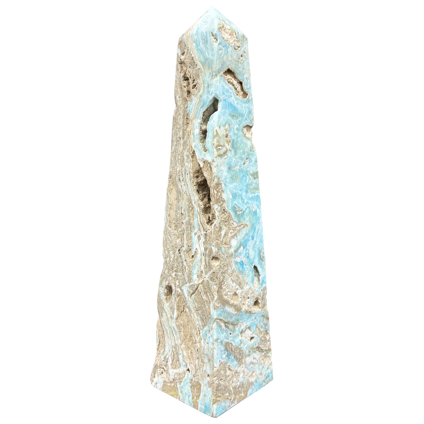 Natural Blue Aragonite Crystal Obelisk Tower Point Polished Healing Stone for Calm, Balance & Energy - RPO480