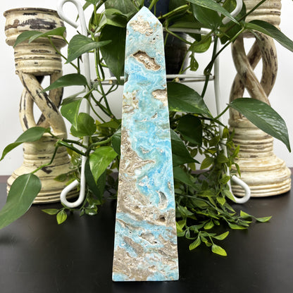 Natural Blue Aragonite Crystal Obelisk Tower Point Polished Healing Stone for Calm, Balance & Energy - RPO480
