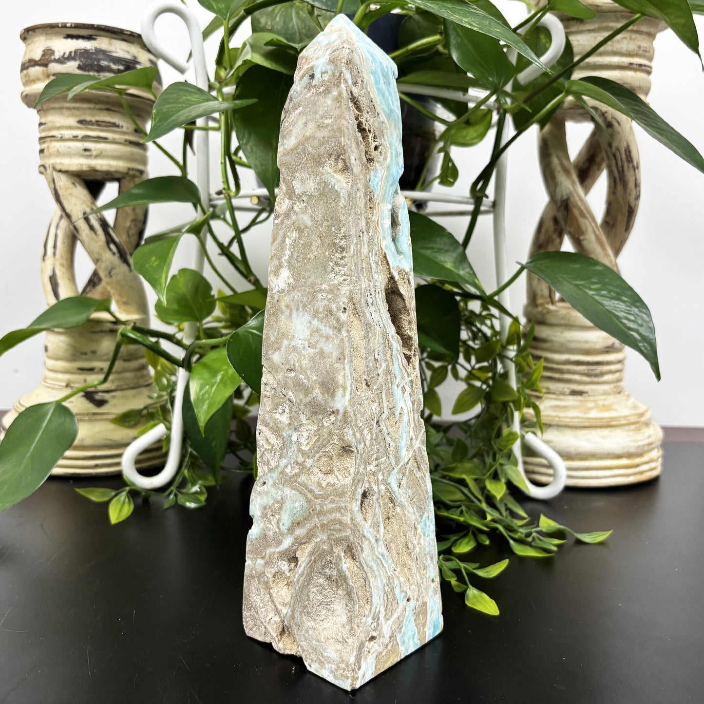 Natural Blue Aragonite Crystal Obelisk Tower Point Polished Healing Stone for Calm, Balance & Energy - RPO480