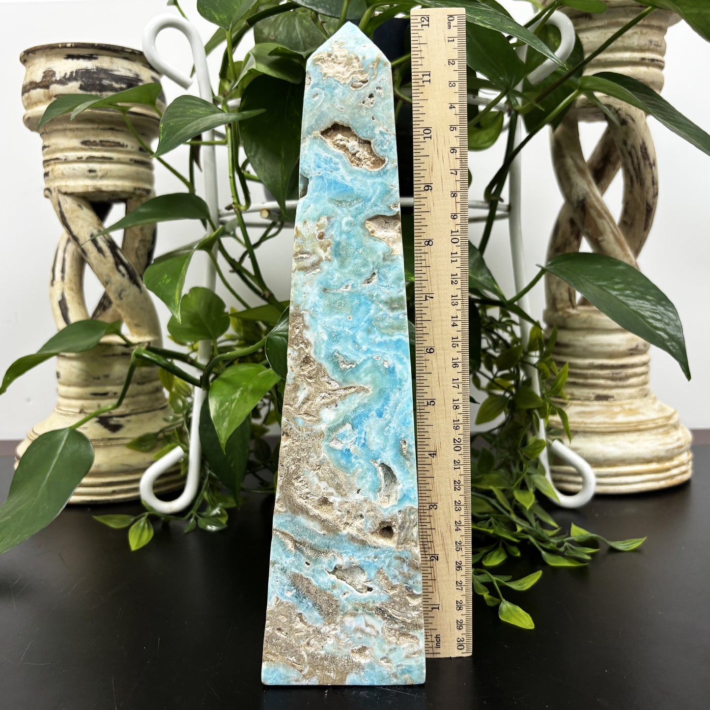 Natural Blue Aragonite Crystal Obelisk Tower Point Polished Healing Stone for Calm, Balance & Energy - RPO480