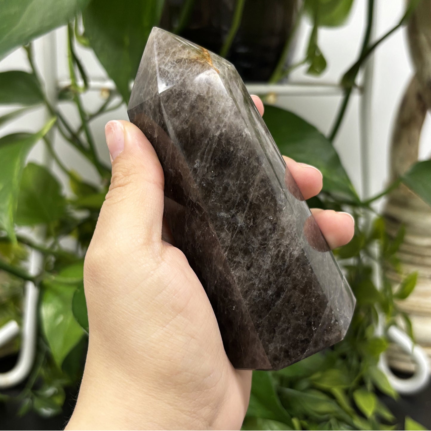 Natural Black Moonstone Crystal Obelisk Tower Point Protective Healing Stone for Intuition, Grounding, and Emotional Balance - RPO483