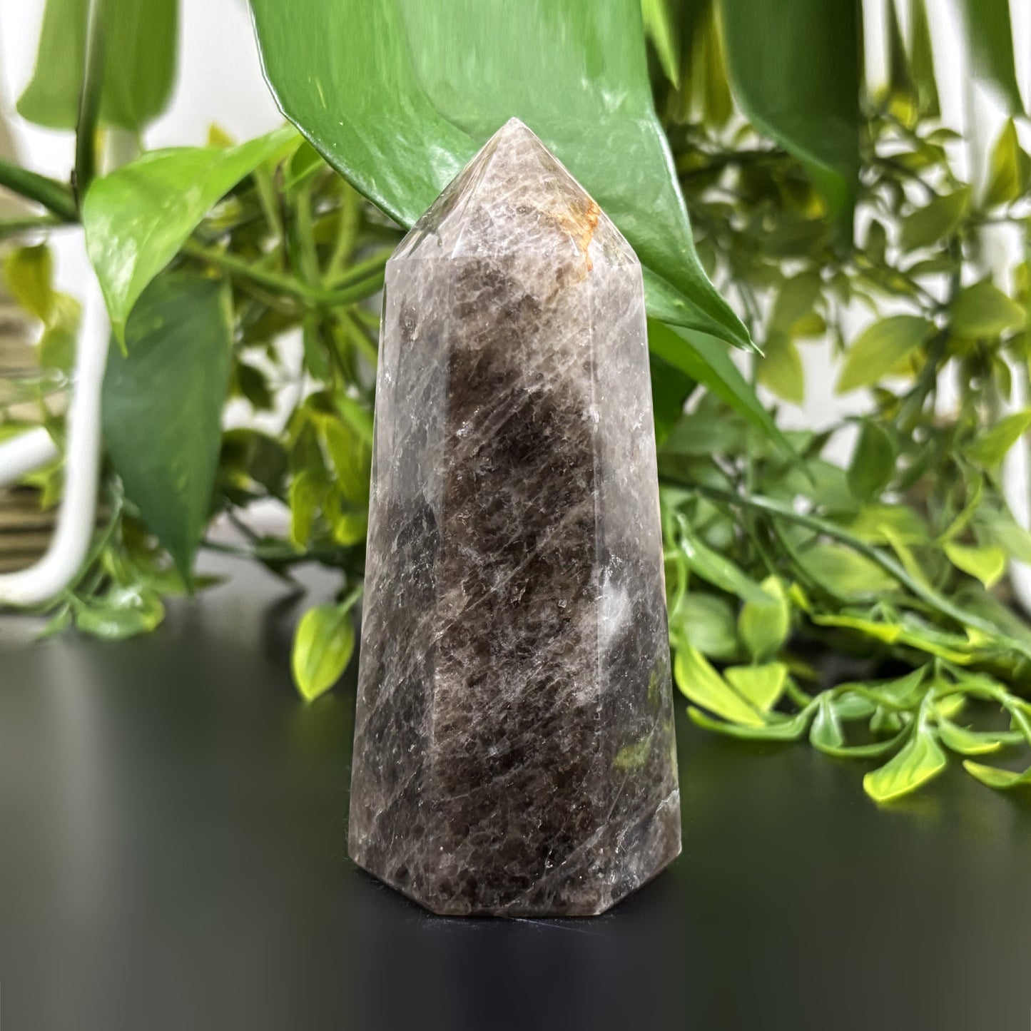 Natural Black Moonstone Crystal Obelisk Tower Point Protective Healing Stone for Intuition, Grounding, and Emotional Balance - RPO483
