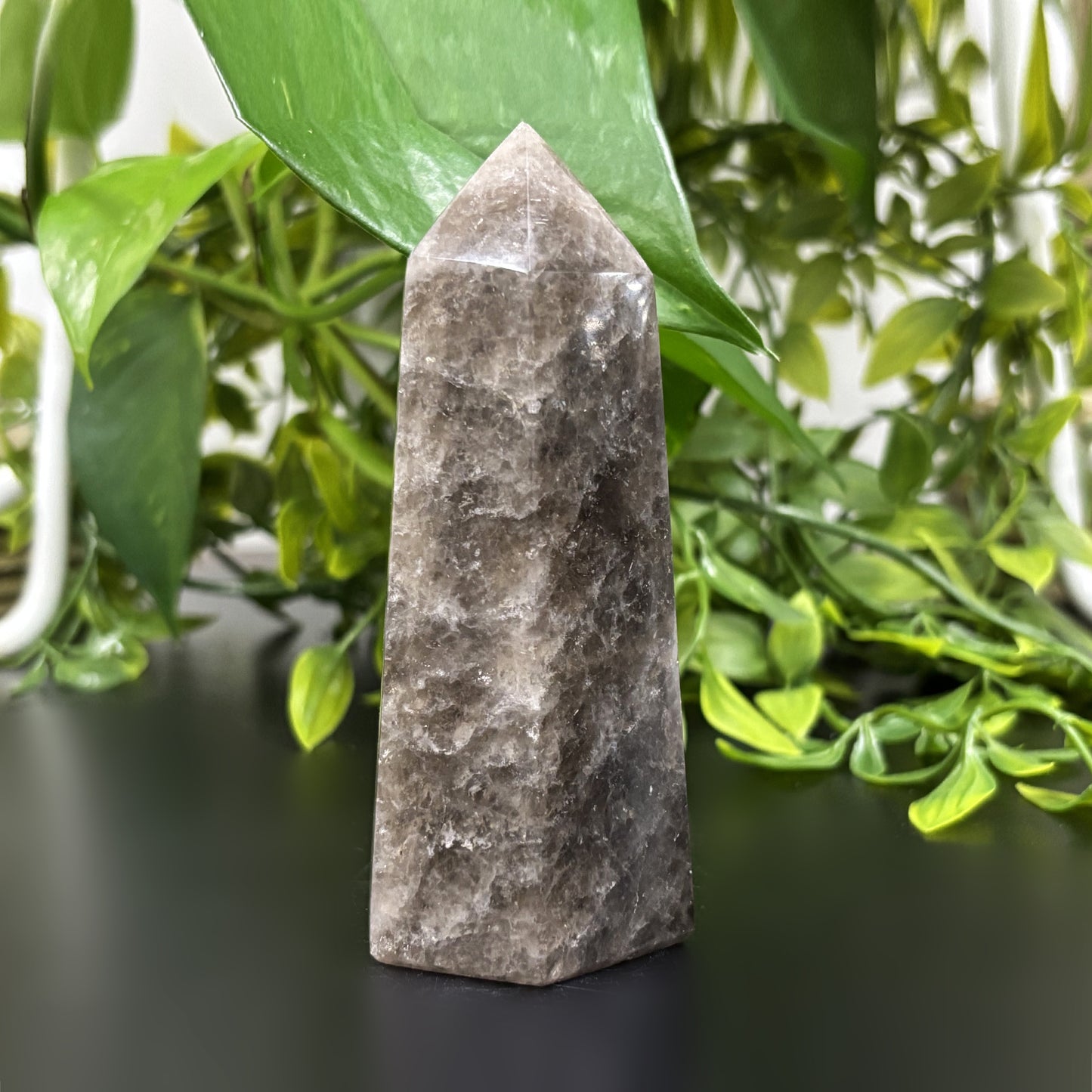 Natural Black Moonstone Crystal Obelisk Tower Point Protective Healing Stone for Intuition, Grounding, and Emotional Balance - RPO483