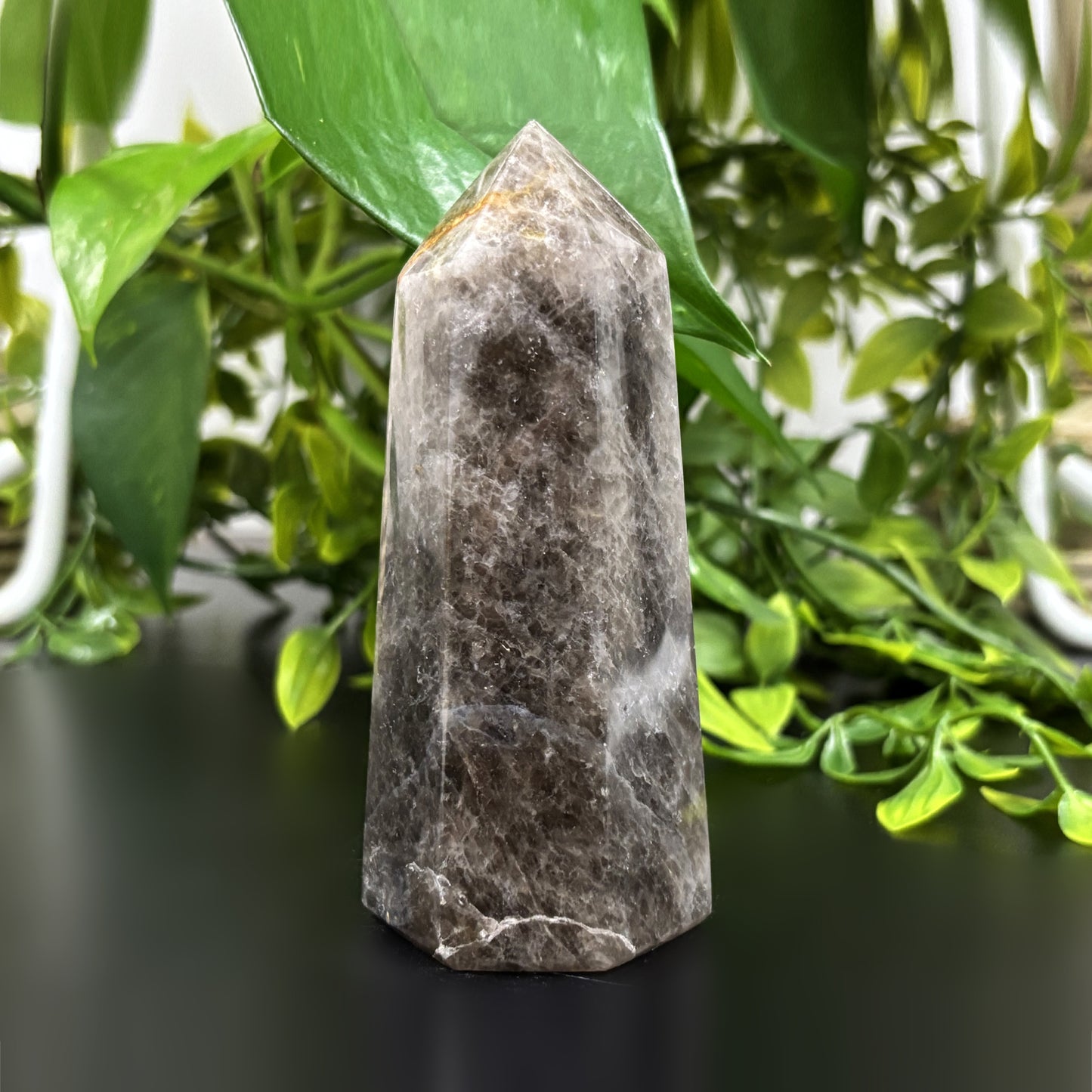 Natural Black Moonstone Crystal Obelisk Tower Point Protective Healing Stone for Intuition, Grounding, and Emotional Balance - RPO483