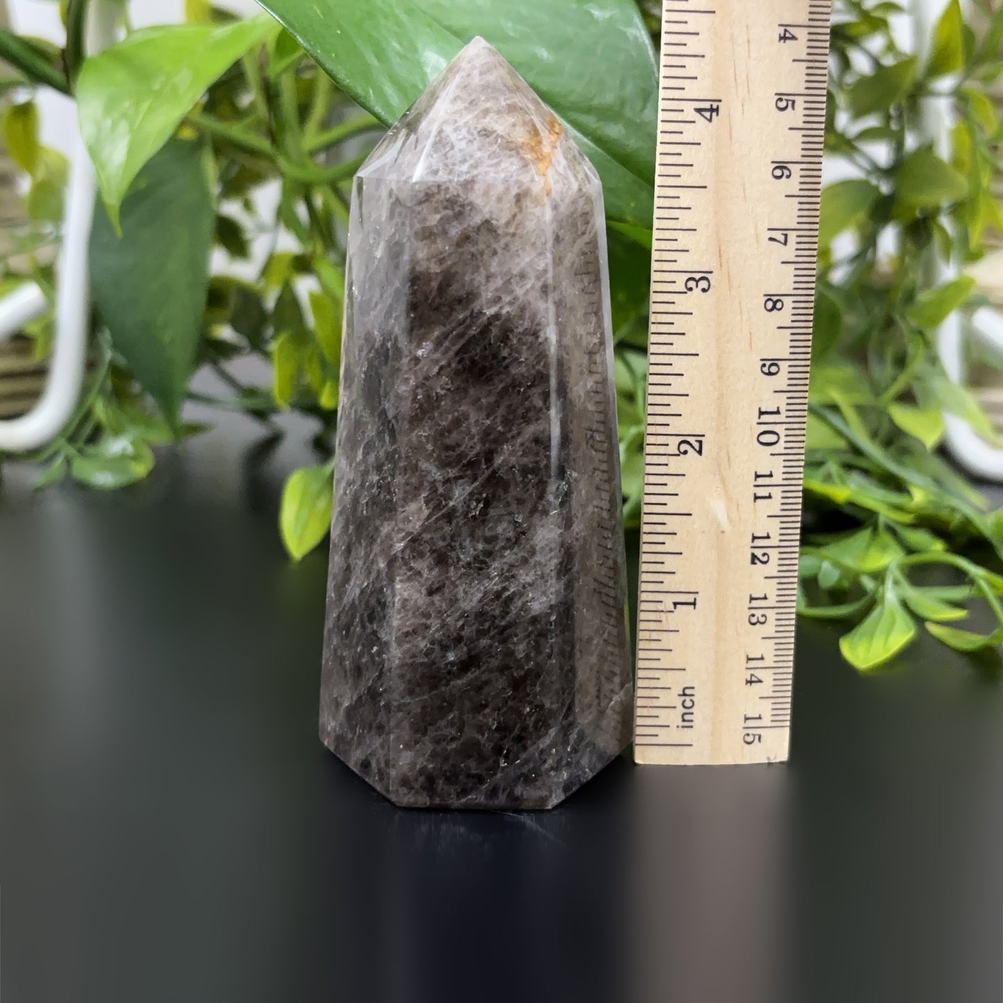 Natural Black Moonstone Crystal Obelisk Tower Point Protective Healing Stone for Intuition, Grounding, and Emotional Balance - RPO483