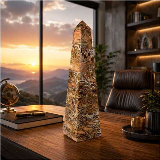 12" Natural Picasso Jasper Polished Tower from Indonesia Healing Crystal for Grounding, Energy & Home Decor - RPO502