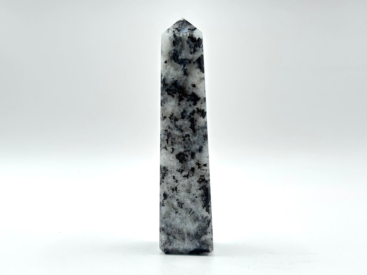 Rainbow Moonstone Crystal Tower Point with Black Tourmaline Inclusions, Healing Crystal Wand for Energy, Meditation & Home Decor