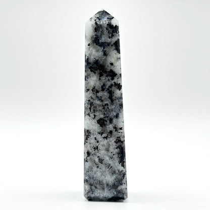 Rainbow Moonstone Crystal Tower Point with Black Tourmaline Inclusions, Healing Crystal Wand for Energy, Meditation & Home Decor - RPO507