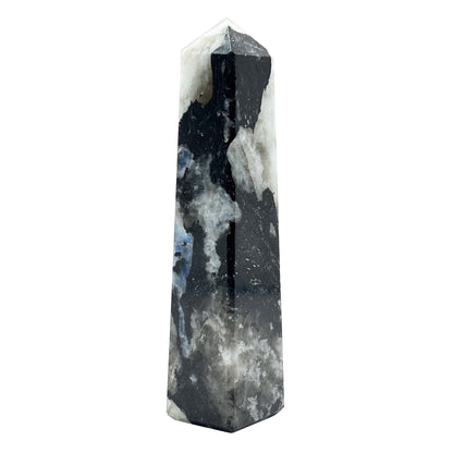 Rainbow Moonstone Crystal Tower Point with Black Tourmaline Inclusions, Healing Crystal Wand for Energy, Meditation & Home Decor - RPO507