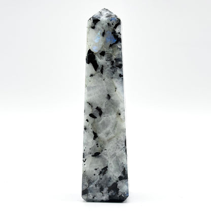 Rainbow Moonstone Crystal Tower Point with Black Tourmaline Inclusions, Healing Crystal Wand for Energy, Meditation & Home Decor - RPO507