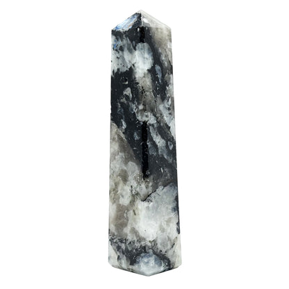Rainbow Moonstone Crystal Tower Point with Black Tourmaline Inclusions, Healing Crystal Wand for Energy, Meditation & Home Decor - RPO507