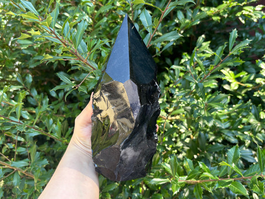 Natural Black Obsidian Crystal Tower Point Powerful Healing Stone for Energy, Meditation & Home Decor Perfect for Crystal Collectors & Wellness Practices - RPO509