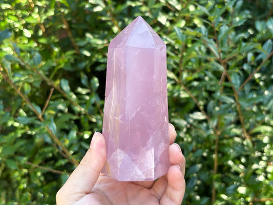 Natural Polished Rose Quartz Crystal Tower Point Meditation & Home Decor Perfect for Crystal Collectors & Wellness Practices - RPO510