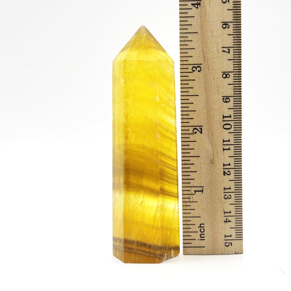 Natural Yellow Fluorite Crystal Obelisk Tower Point for Energy Healing, Focus, Meditation & Elegant Home or Office Decor - RPO518