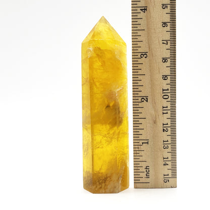 Natural Yellow Fluorite Crystal Obelisk Tower Point for Energy Healing, Focus, Meditation & Elegant Home or Office Decor - RPO518
