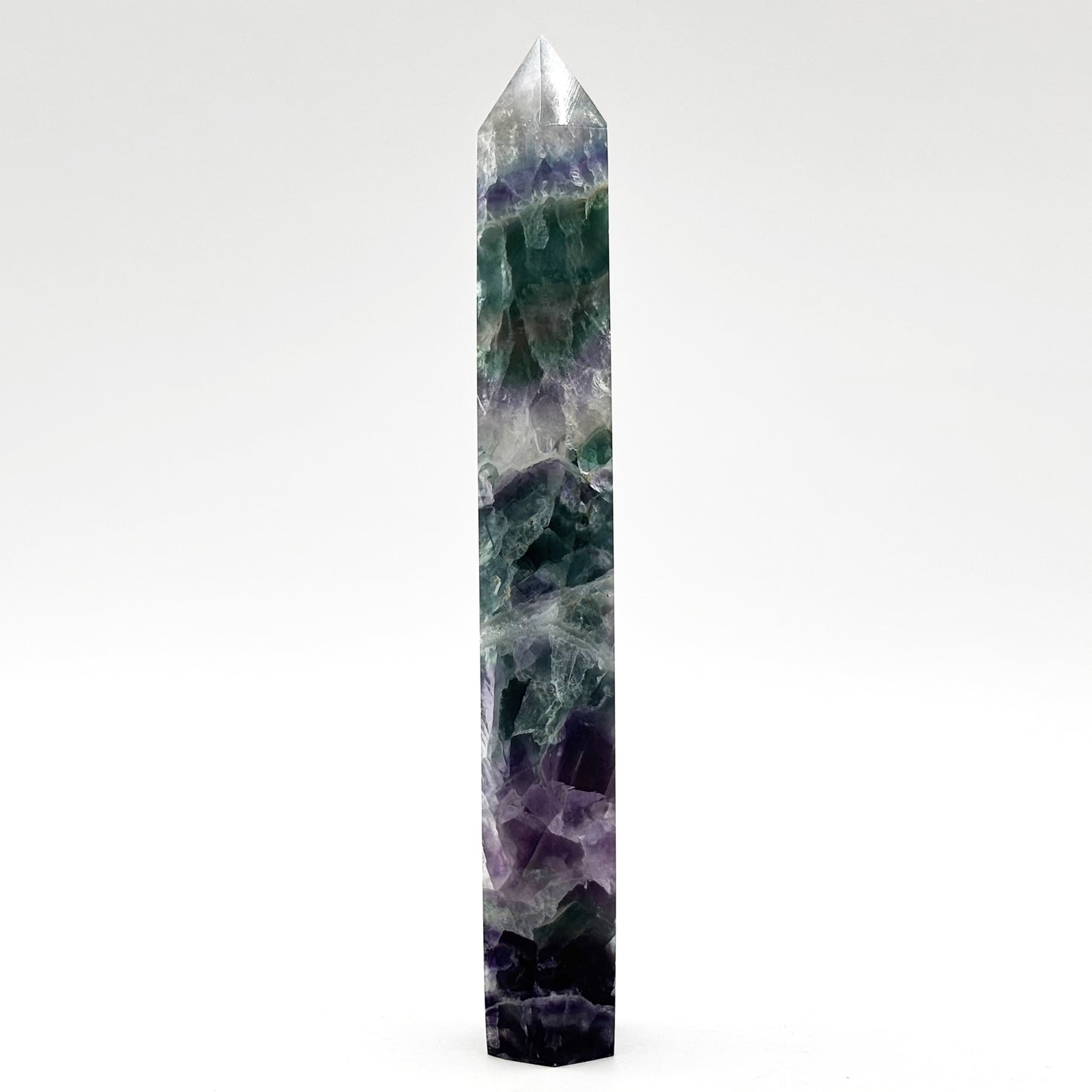 Natural Rainbow Fluorite Crystal Obelisk Tower Point for Energy Healing, Focus, Meditation & Elegant Home or Office Decor - RPO519