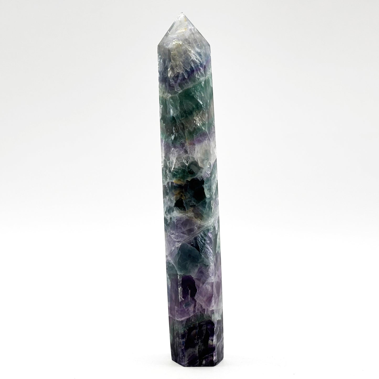 Natural Rainbow Fluorite Crystal Obelisk Tower Point for Energy Healing, Focus, Meditation & Elegant Home or Office Decor - RPO519