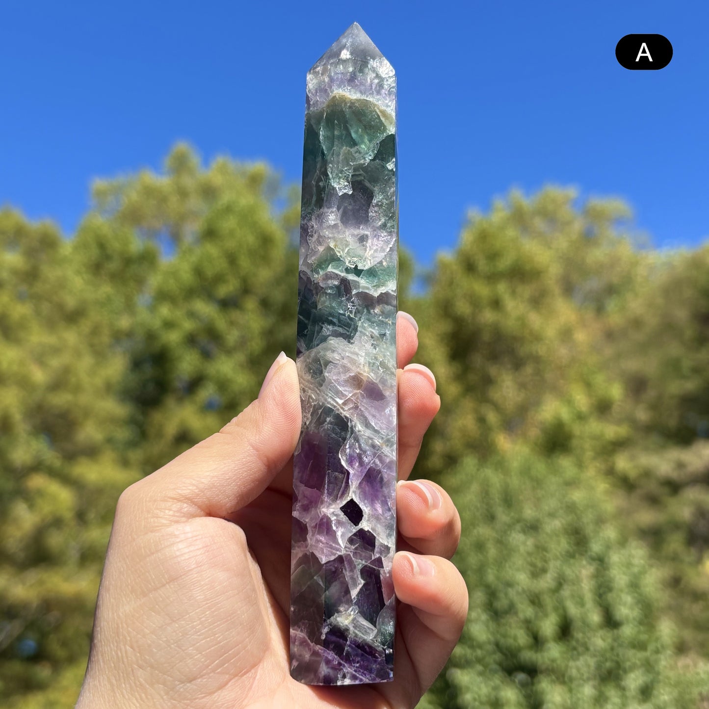 Natural Rainbow Fluorite Crystal Obelisk Tower Point for Energy Healing, Focus, Meditation & Elegant Home or Office Decor - RPO519