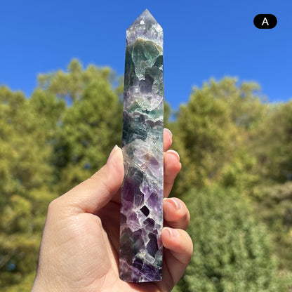 Natural Rainbow Fluorite Crystal Obelisk Tower Point for Energy Healing, Focus, Meditation & Elegant Home or Office Decor - RPO519