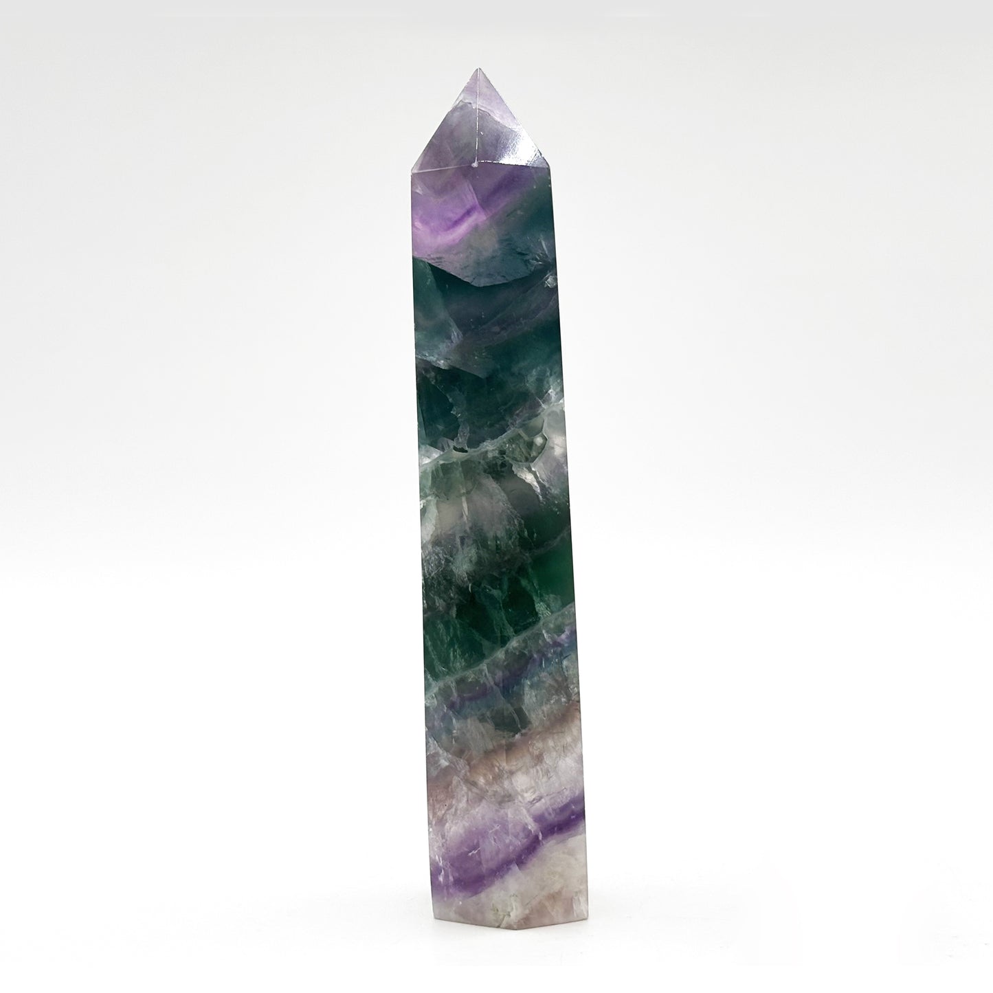 Natural Rainbow Fluorite Crystal Obelisk Tower Point for Energy Healing, Focus, Meditation & Elegant Home or Office Decor - RPO519