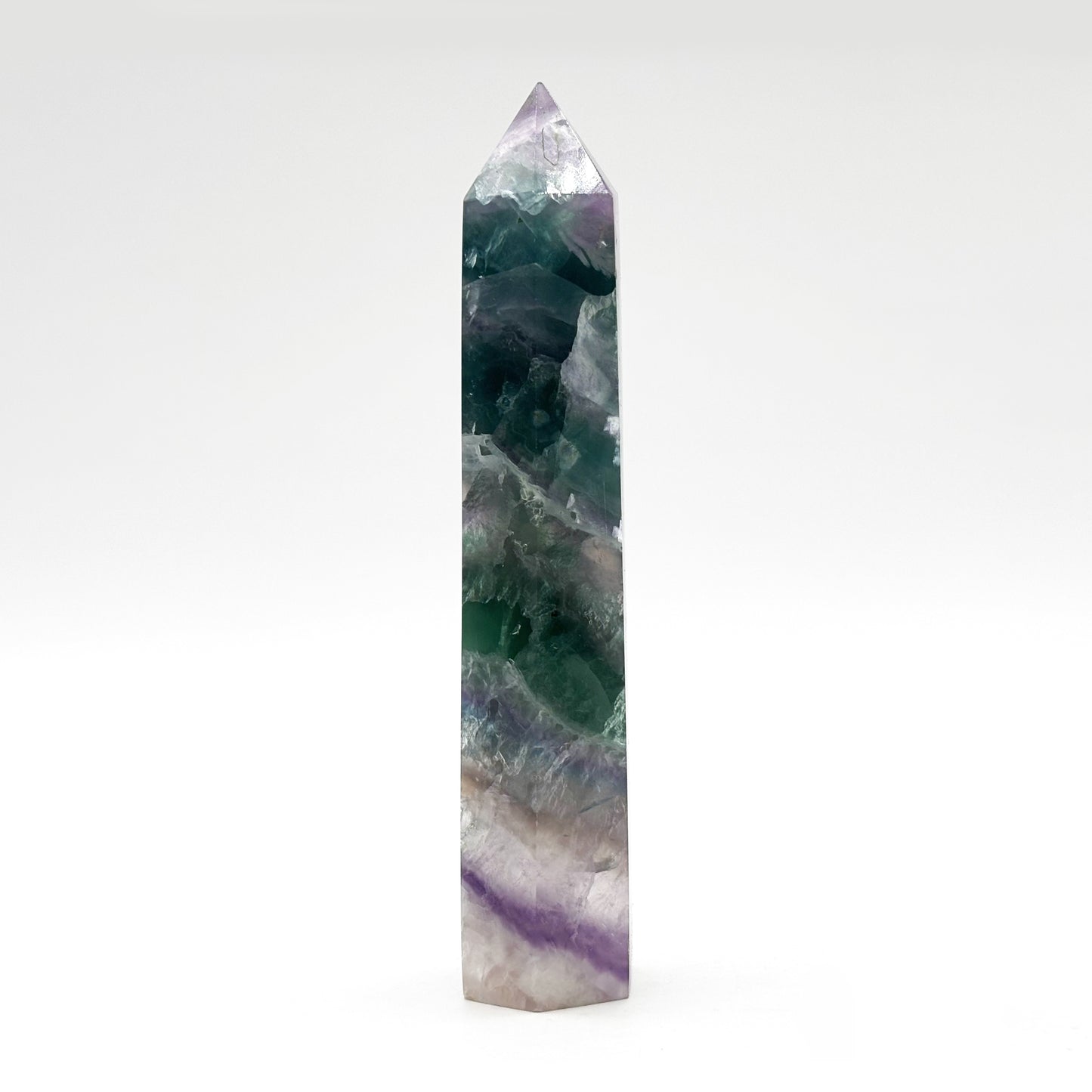 Natural Rainbow Fluorite Crystal Obelisk Tower Point for Energy Healing, Focus, Meditation & Elegant Home or Office Decor - RPO519