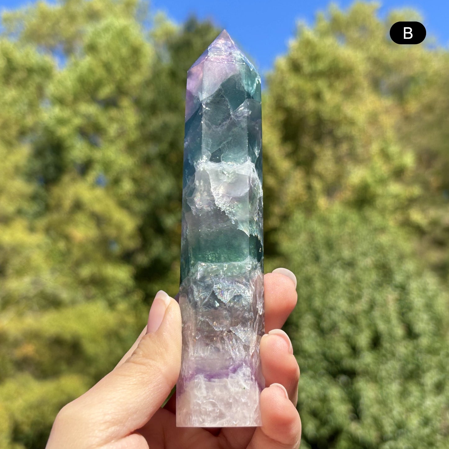 Natural Rainbow Fluorite Crystal Obelisk Tower Point for Energy Healing, Focus, Meditation & Elegant Home or Office Decor - RPO519