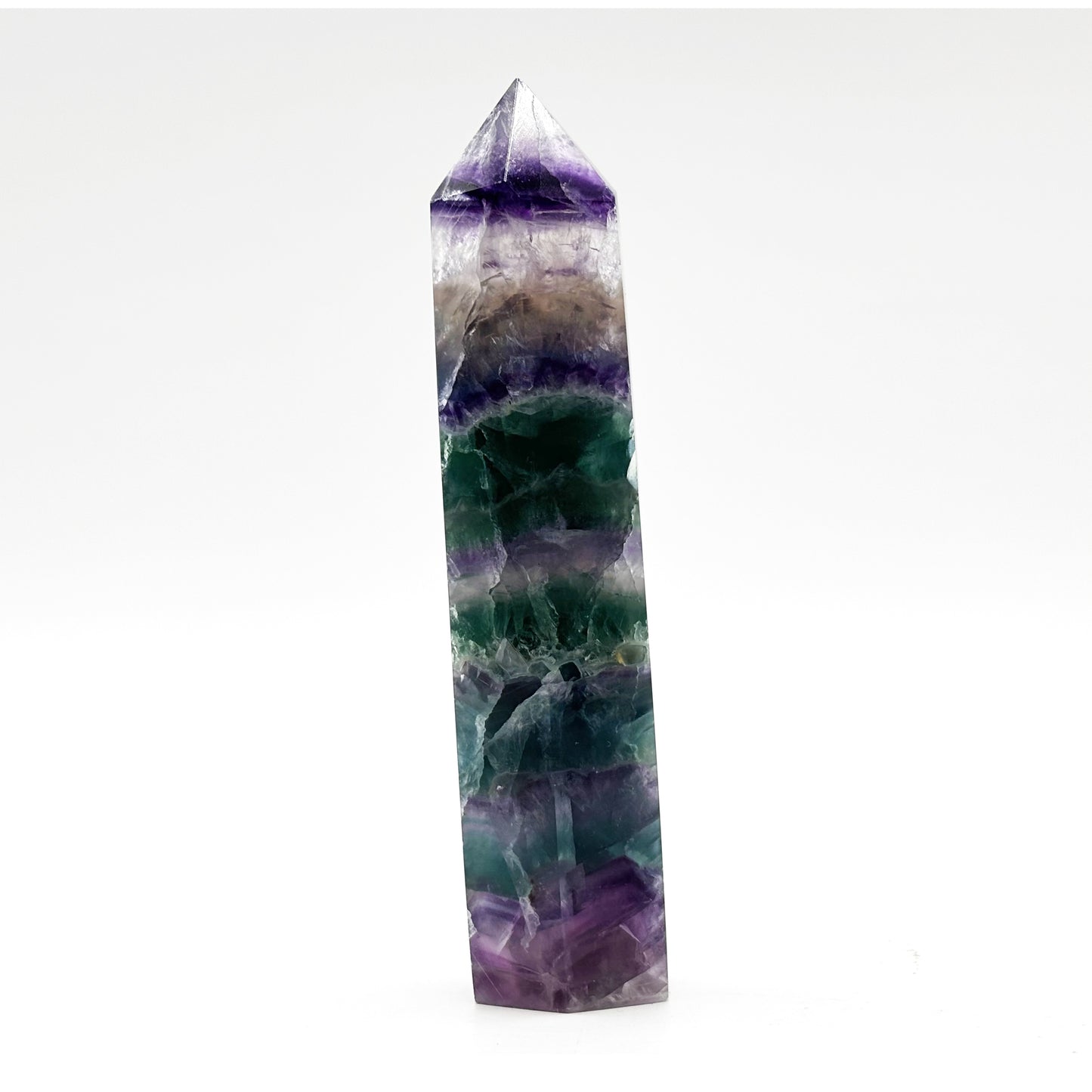 Natural Rainbow Fluorite Crystal Obelisk Tower Point for Energy Healing, Focus, Meditation & Elegant Home or Office Decor - RPO519