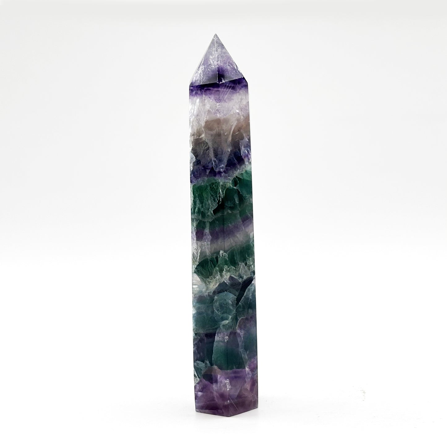 Natural Rainbow Fluorite Crystal Obelisk Tower Point for Energy Healing, Focus, Meditation & Elegant Home or Office Decor - RPO519
