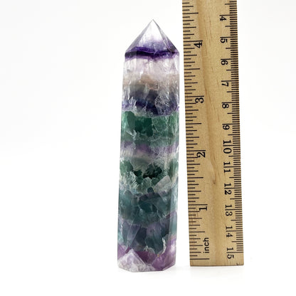 Natural Rainbow Fluorite Crystal Obelisk Tower Point for Energy Healing, Focus, Meditation & Elegant Home or Office Decor - RPO519