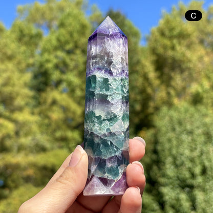 Natural Rainbow Fluorite Crystal Obelisk Tower Point for Energy Healing, Focus, Meditation & Elegant Home or Office Decor - RPO519