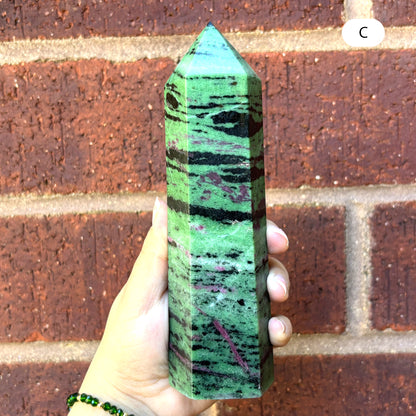 Natural Ruby Zoisite Crystal Obelisk Tower Point for Energy Healing, Meditation, Focus & Home Decor - RPO521
