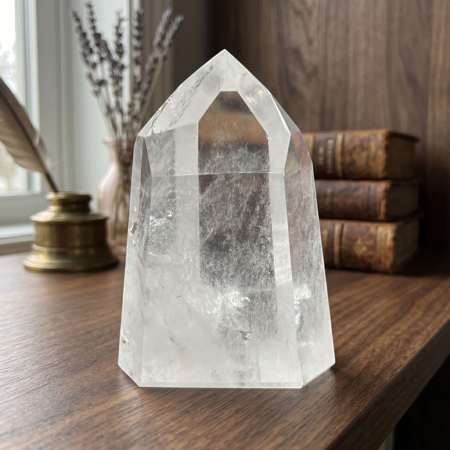 Natural Clear Quartz Tower Polished Crystal Point for Healing, Meditation, Energy Cleansing, and Home Decor - RPO522