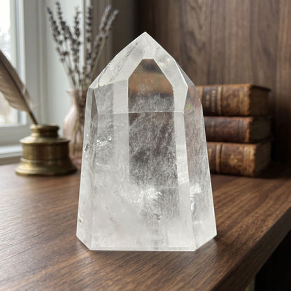 Natural Clear Quartz Tower Polished Crystal Point for Healing, Meditation, Energy Cleansing, and Home Decor - RPO522