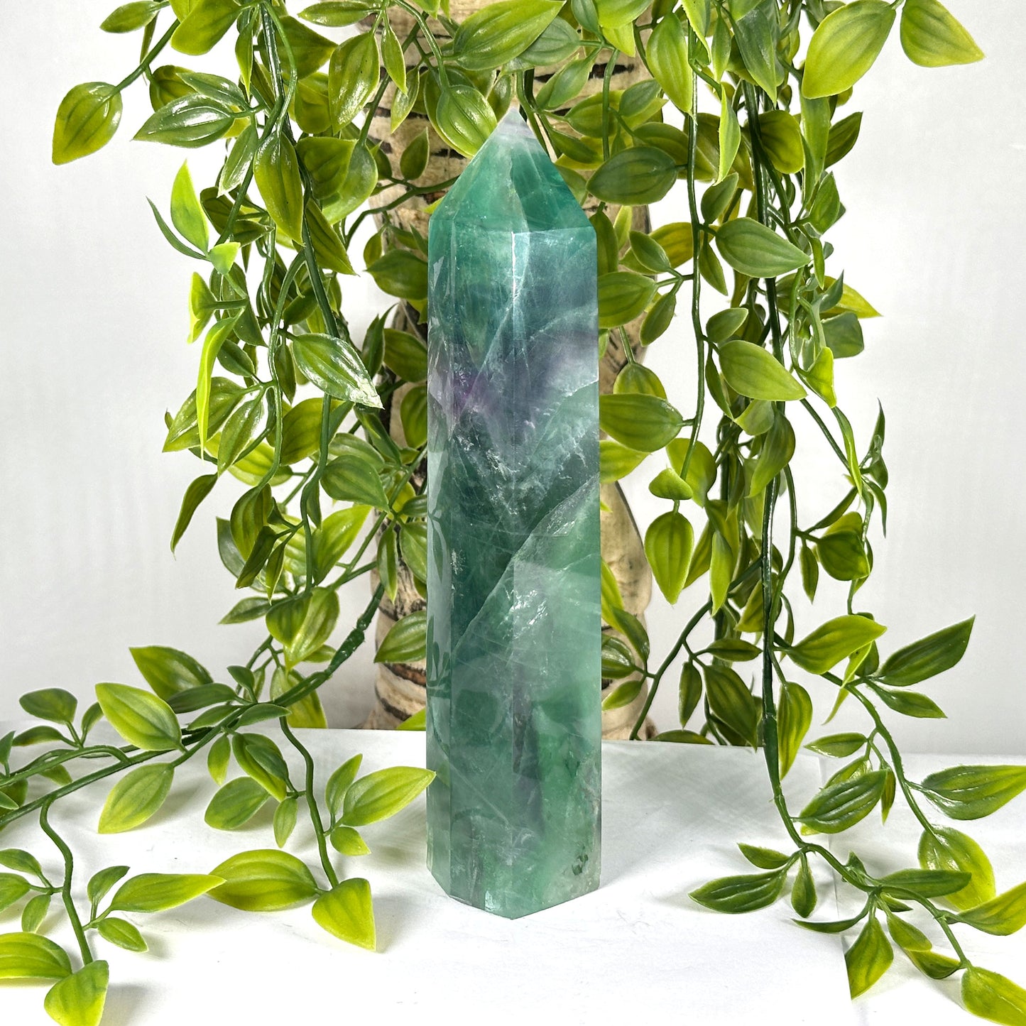 Natural Fluorite Crystal Tower Point Green & Purple Banded Healing Stone - RPO524