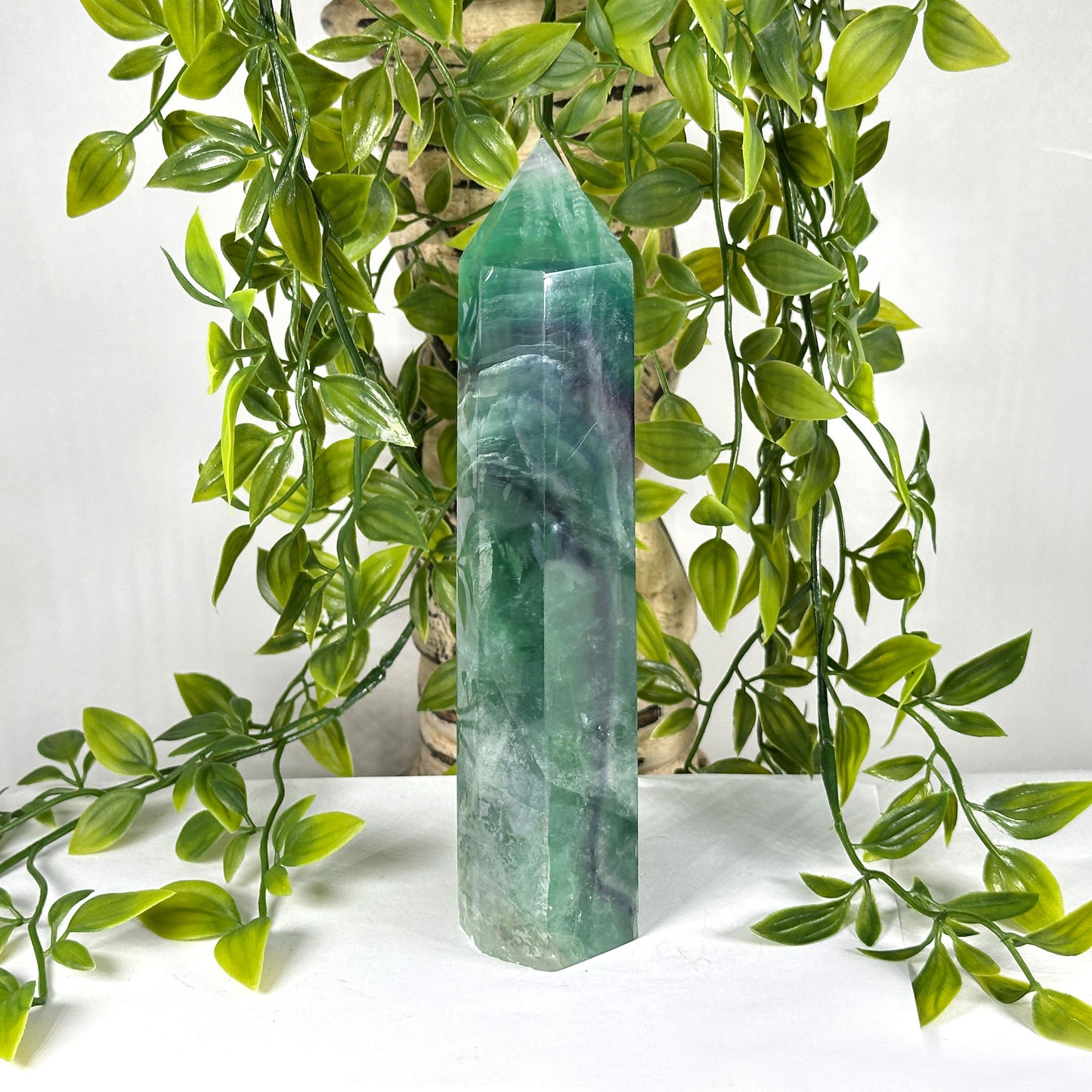 Natural Fluorite Crystal Tower Point Green & Purple Banded Healing Stone - RPO524