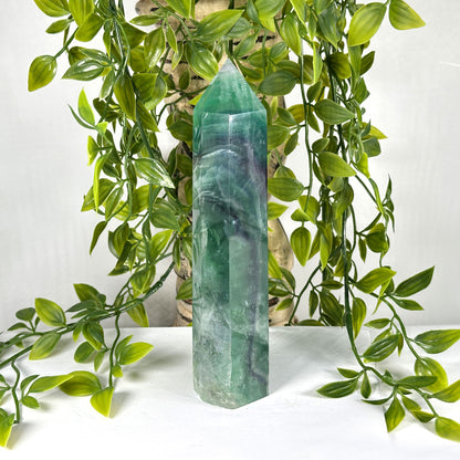Natural Fluorite Crystal Tower Point Green & Purple Banded Healing Stone - RPO524