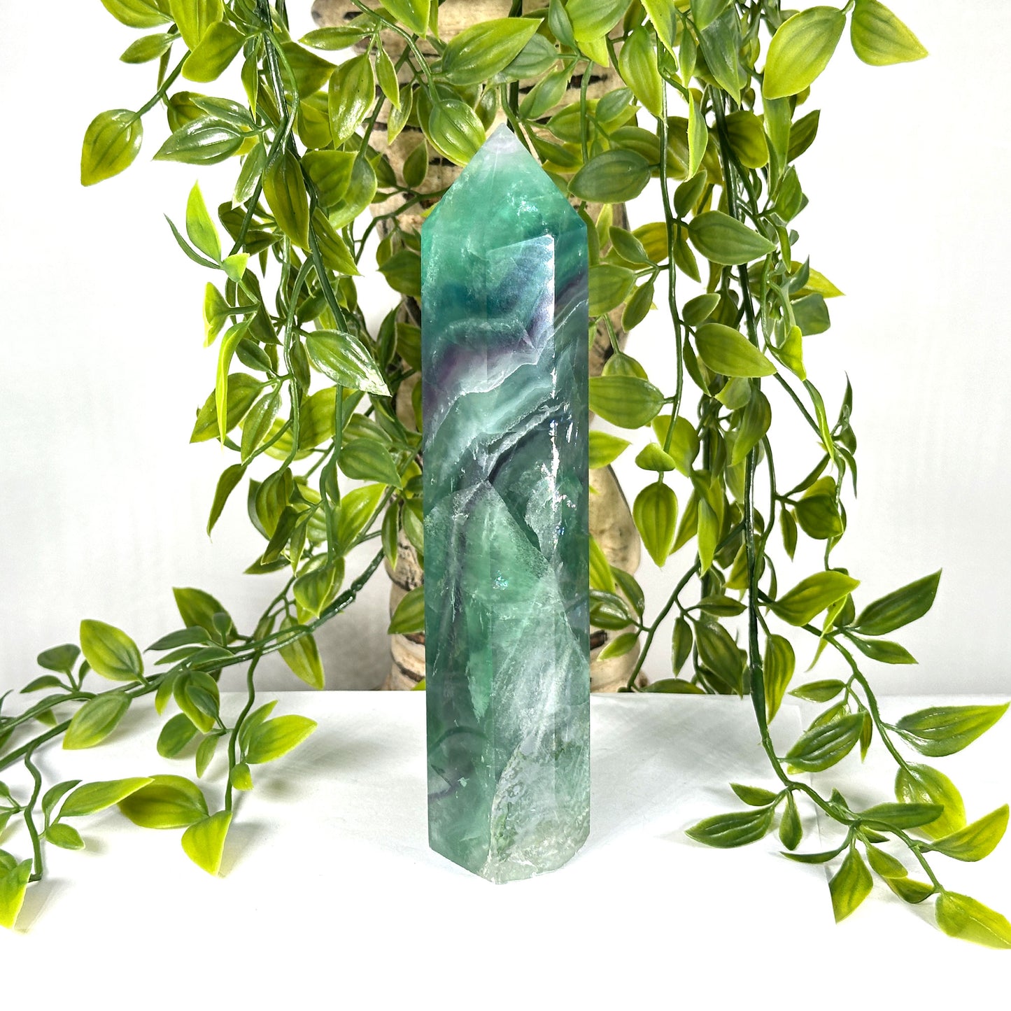 Natural Fluorite Crystal Tower Point Green & Purple Banded Healing Stone - RPO524